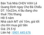 Bán Toà Nhà CHDV HXH Lê Quang Định ngay Chợ Bà Chiểu 220m 29.5 tỷ. Lh:0901445676